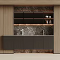Modern Wine Cabinet With Marble Backsplash LED Lighting And Storage Cabinets 3d model