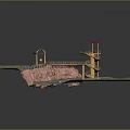 Architectural Model Featuring Curved Road Pedestrian Bridge Stone Walls And Red Canopies