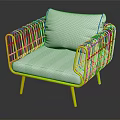 Modern Minimalist Rattan Armchair With White Cushion And Metal Frame Design
