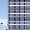 Modern High Rise Building With Glass Curtain Wall And Surrounding Trees