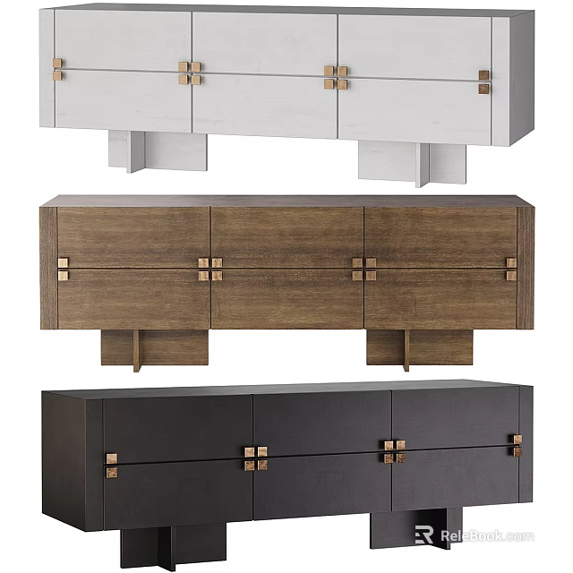 Modern TV Stand with White Brown Black Colors and Metal Handles Design 3d model 