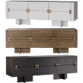 Modern TV Stand with White Brown Black Colors and Metal Handles Design