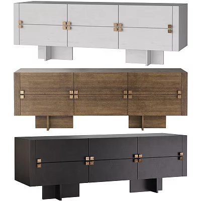 Modern TV Stand with White Brown Black Colors and Metal Handles Design 3d model