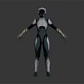 Futuristic 3D Game Movie Character In Teal White Sleek Suit With Helmet Armor Details