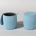 Two Blue Storage Ottoman Stools With Lid Open And Closed Design 3d model