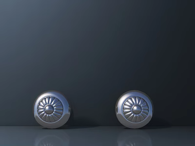 Two Shiny Metallic Silver Tires with Pattern Design on Dark Background Surface 3d model