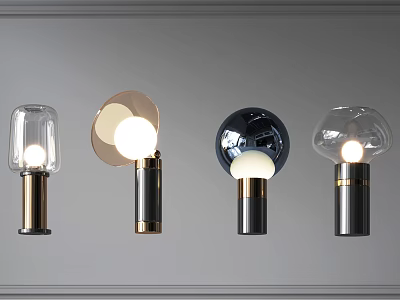 Modern Table Lamps With Round Glass Shades And Gold And Black Metal Bases 3d model