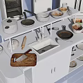 Assorted Kitchen Appliances With Storage Cabinets Shelves And Baking Tools 3d model
