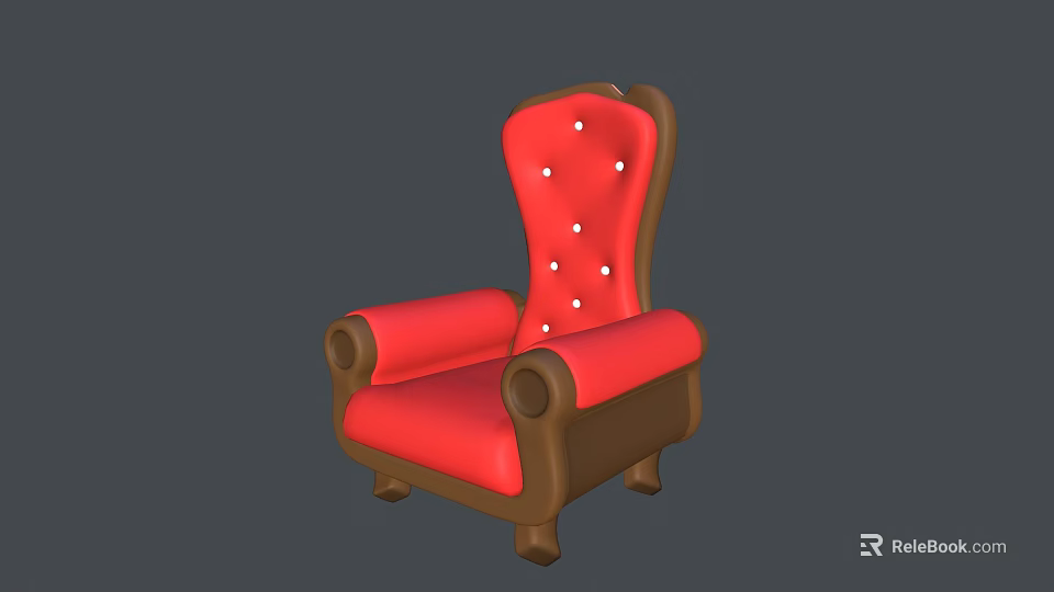 Elegant Red Single Sofa With Button Tufted Back And Comfortable Wooden Arms Design 3d model 