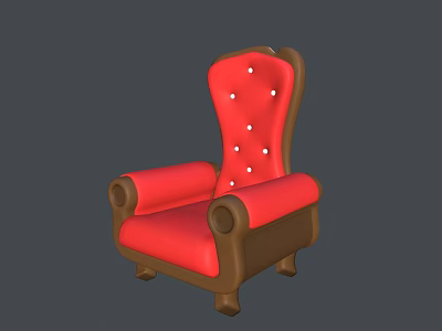 Elegant Red Single Sofa With Button Tufted Back And Comfortable Wooden Arms Design 3d model