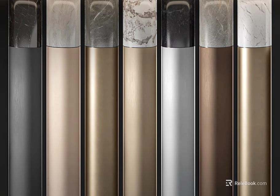 Various Colors Metallic And Marble Texture Wall Panels Samples Arranged Neatly 3d model 