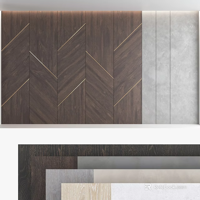 Modern Wooden Wall Paneling with Herringbone Pattern and Neutral Color Tones 3d model 