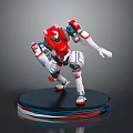 Smart Robot Featuring Red And White Mechanical Design On Black Display Base
