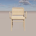 Modern Rattan Table and Chair Set With Wooden Armrest and Footrest