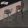 Modern Brown Upholstered Round Bar Stools With Backrest And Metal Footrest For Home Kitchen Counter