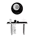 Modern Console Table With Round Mirror Decorative Candle Small Plant And Star Ornament