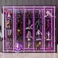 Transparent Display Cabinet With Purple LED Lighting And Action Figure Collection
