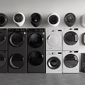 Multiple Modern Washing Machines In Black And White Front Loading And Stacked Design 3d model