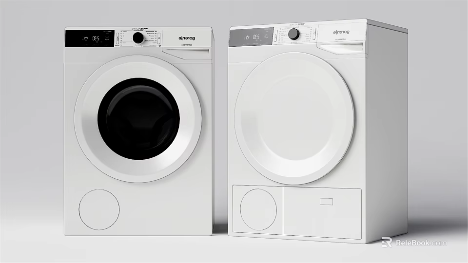 Modern White Front Load Washing Machines With Sleek Design And Control Panel 3d model