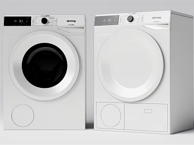 Modern White Front Load Washing Machines With Sleek Design And Control Panel 3d model