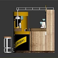 Vimto Drink Stall Featuring Wooden Counter Yellow Containers Beverages And High Stool