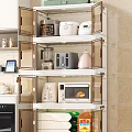 Glass Door Kitchen Cabinets Organized With Tiered Storage For Small Appliances