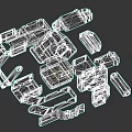 Commercial Equipment White Mechanical Components With Various Shapes And Parts