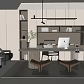 Cream wind study desk chair bookcase chandelier single sofa 3d model
