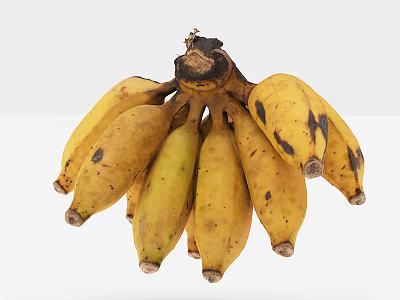 Ripe Bunch of Yellow Bananas with Black Spots and Fresh Appearance 3d model
