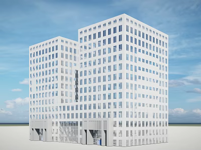 Modern White Office Building With Glass Facade And High Rise Design 3d model
