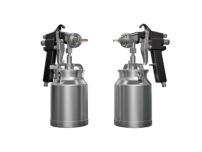 Professional Industrial Spray Guns with Silver Metal Canisters Black Handles and Nozzles 3d model