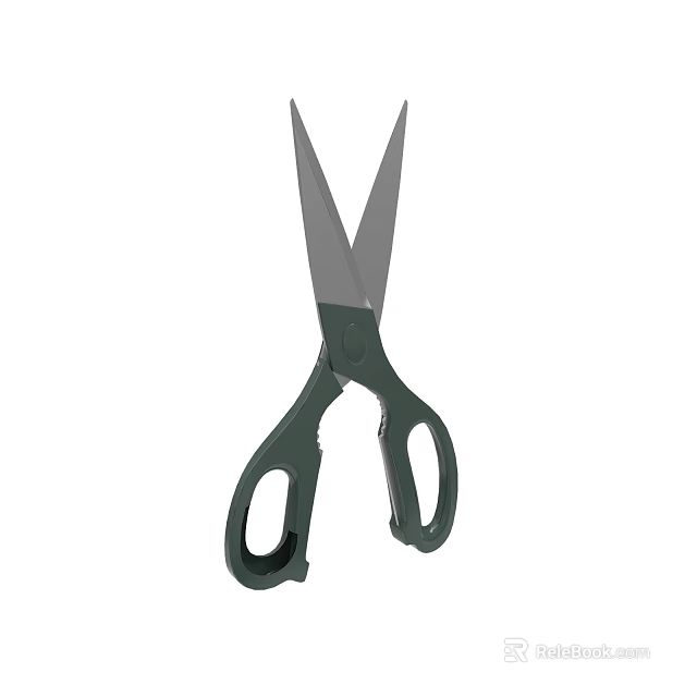 Durable Green Handle Scissors With Sharp Metal Blades For Household Use 3d model 