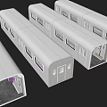Modern Subway Car Interior Design With Purple Seats Metal Handrails And Lighting