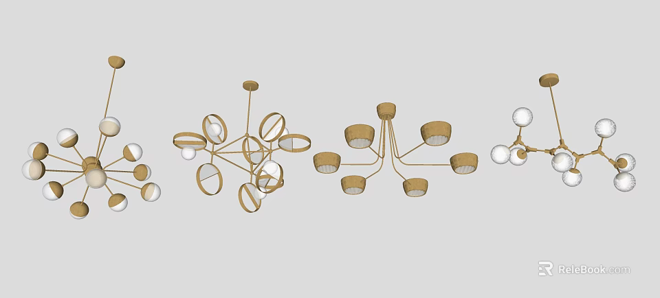 Stylish Modern Chandeliers With Various Designs And Metal Frames For Interior Decor 3d model 