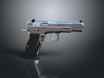 Metallic Pistol With Black Grip Classic Design And Reflective Surface Isolated On Dark Background 3d model