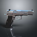 Metallic Pistol With Black Grip Classic Design And Reflective Surface Isolated On Dark Background