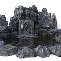 Garden Ornament With Rockery Waterfall Koi Fish And Small Pond