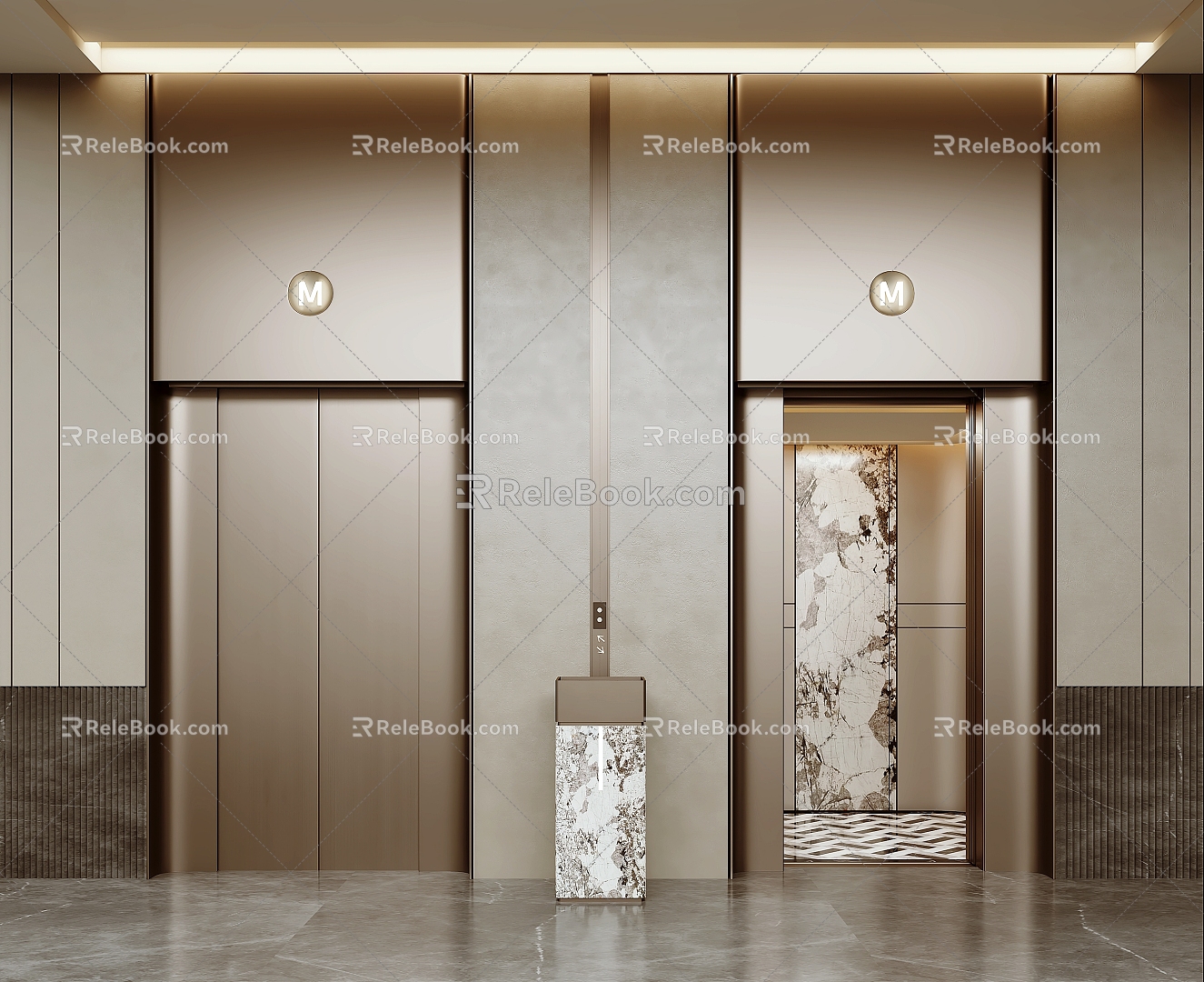 Elevator hall Elevator lobby Elevator aisle Elevator compartment trash can 3d model