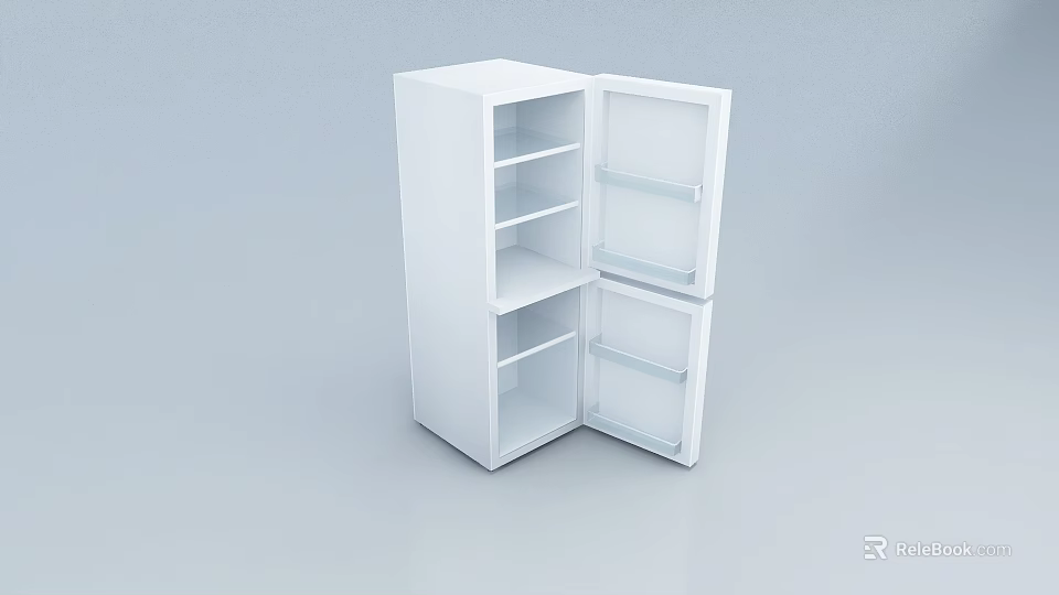White Double Door Refrigerator Freezer with Open Doors and Interior Shelves for Home Kitchen Storage 3d model 