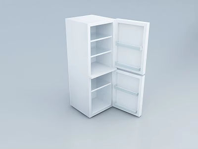 White Double Door Refrigerator Freezer with Open Doors and Interior Shelves for Home Kitchen Storage 3d model