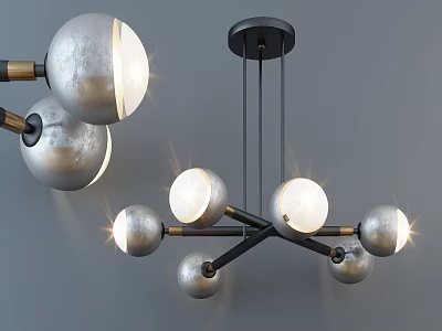 Modern Metal Chandelier With Silver Spherical Lights And Black Arms For Interior Decor 3d model