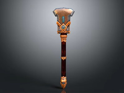 Ornate Decorative Hammer Featuring Intricate Metal Head Gemstone Gold Accents And Wooden Handle 3d model
