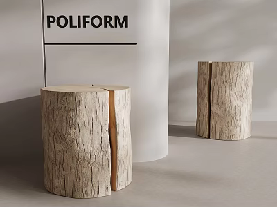 Natural Wooden Log Stools With Wood Grain Texture And Modern Interior Design 3d model