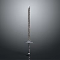 Ancient Medieval Sword With Long Metallic Blade And Ornate Hilt Design