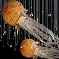 Jellyfish Shaped Unique Chandelier With Glass Elements Illuminated Spheres And Dangling Strings 3d model
