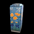 Graffiti Decorated Electrical Equipment Box With Orange Flowers And Purple Leaves On Black Background