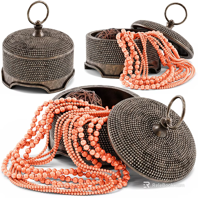 Vibrant Orange Beaded Necklaces With Black Dotted Jewelry Boxes And Intricate Details 3d model 