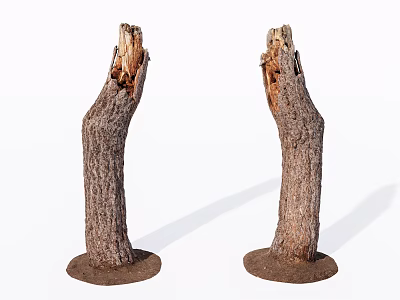 Two Natural Wooden Trunks with Stone Bases as Rustic Decorative Sculptures 3d model
