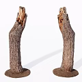 Two Natural Wooden Trunks with Stone Bases as Rustic Decorative Sculptures