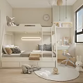 Kids Room Interior With Bunk Bed Study Desk Plush Toys And Window Blinds